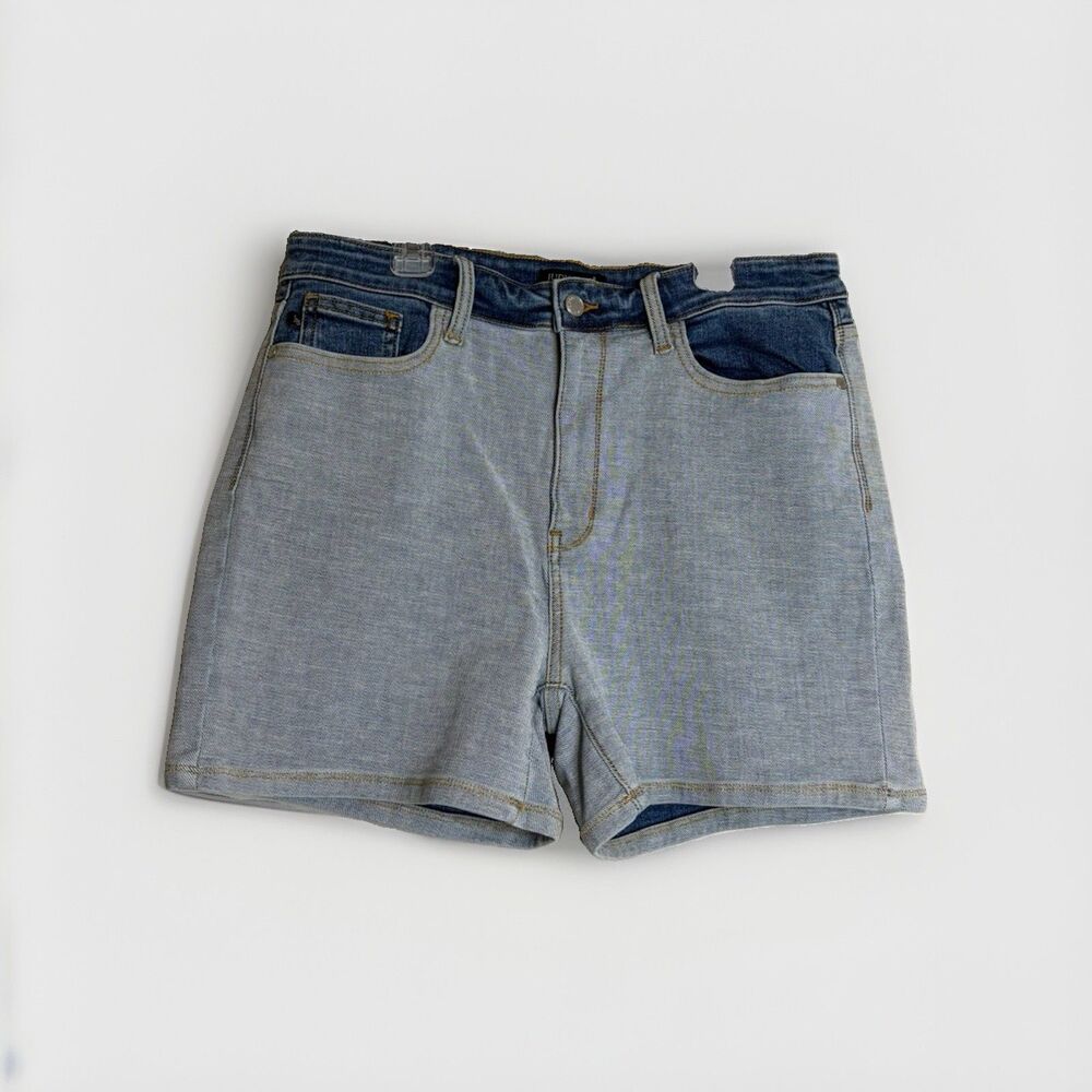 Judy Blue Womens Kylie Two Tone Colorblock High Waisted Denim Shorts Blue Sz XL